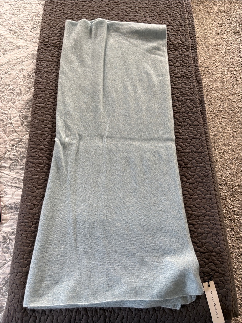 White + Warren Light Blue Knit Wrap Scarf 100% CASHMERE